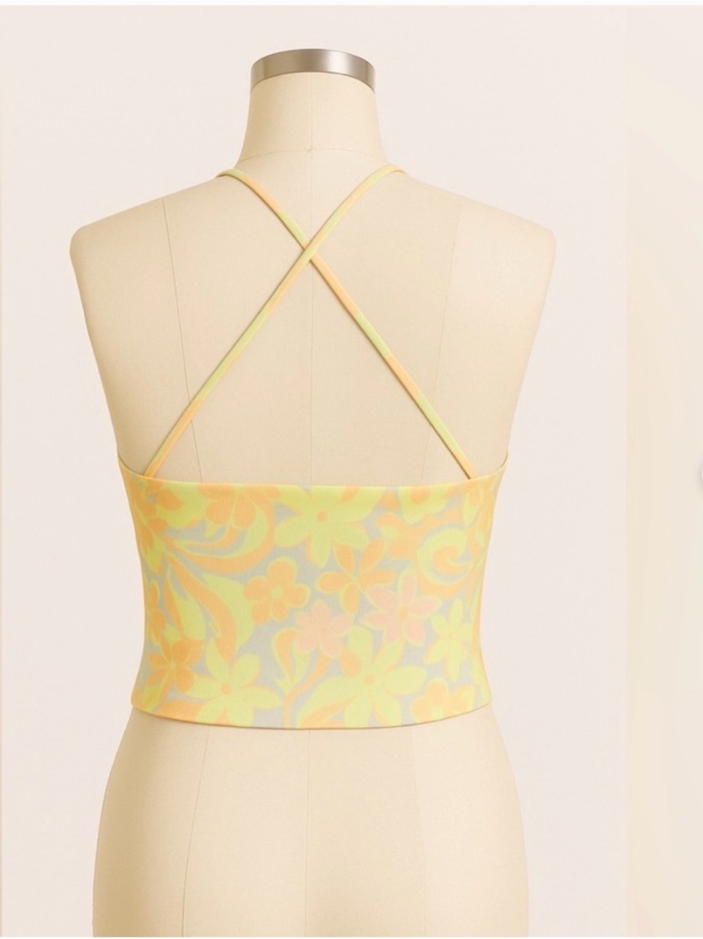 Nicole Miller Pastel Floral Halter Crop Top Deep V Tie Front Size M - Picture 2 of 10